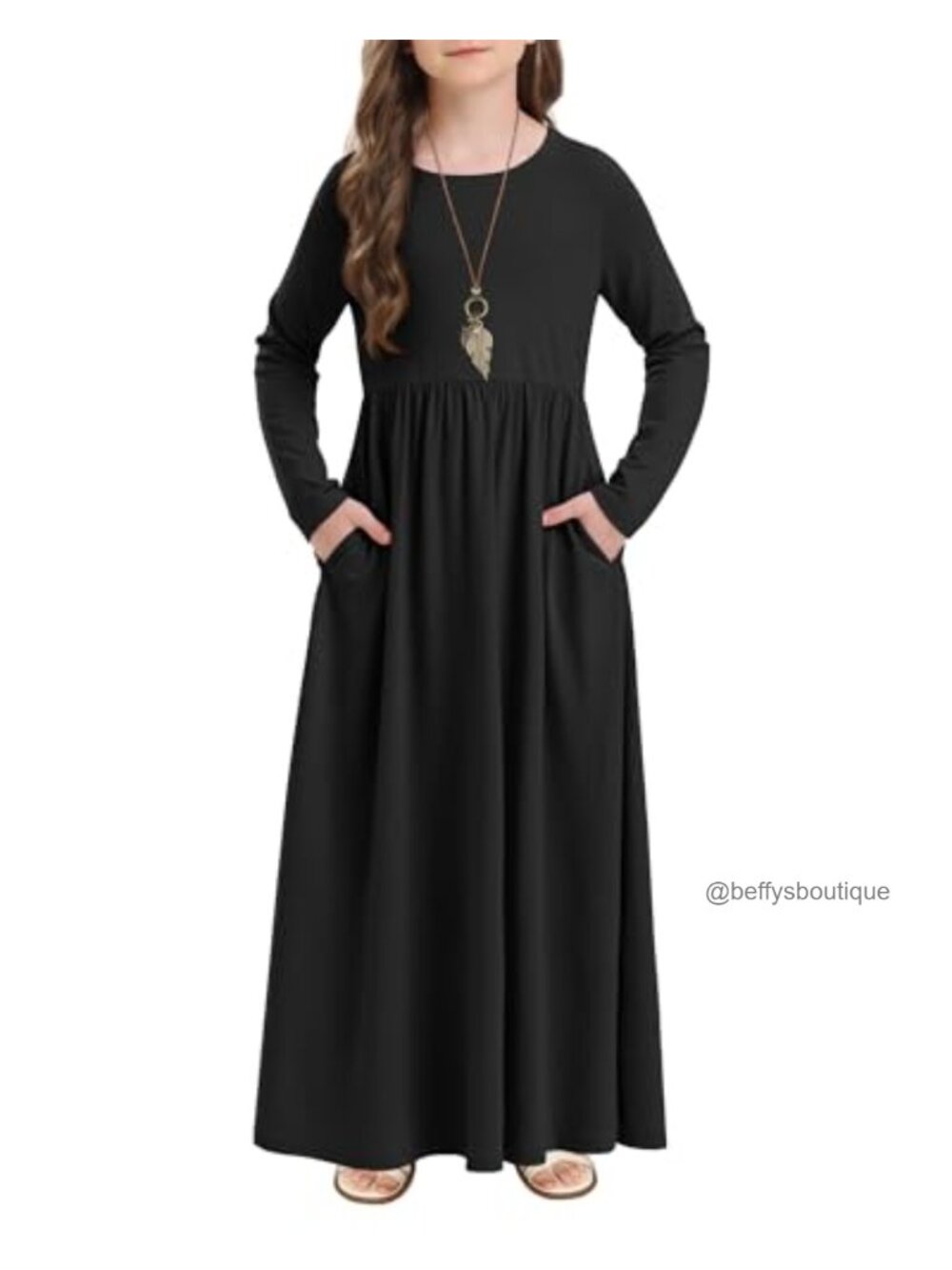 Girls Long Sleeve Maxi Dress with Pockets Cotton Polyester Spandex Casual Knit